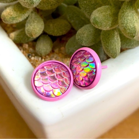 DIY Hot Pink and Pink Mermaid Post Glass Cabochon Earrings - Picture 3 of 5